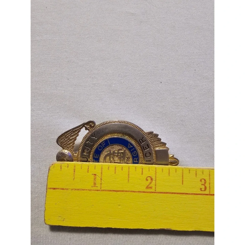 Vintage State Of Georgia Security Officer Badge Gold Tone Blue Enamel Eagle Pin